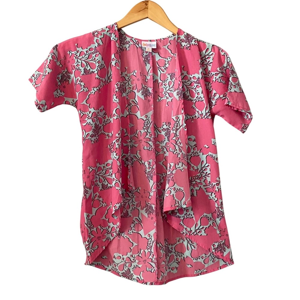 LuLaRoe Women‎ 2 Pink Mint Green Floral Open Front Kimono Short Sleeve Top Layer